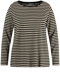 Thumbnail for Samoon Damen Geringeltes Longsleeve mit Ziersteinen Langarm gestreift Beige - schwarz Ringel 54 im Sale