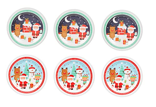 Invero Set mit 6 lustigen Kinder-Serviertellern, weihnachtliches Motiv, Kunststoff, festlich, stapelbar, wiederverwendbar, ideal für Kinderpartys, Snacks, Mittagessen, Abendessen und mehr (27,9 cm) im Sale