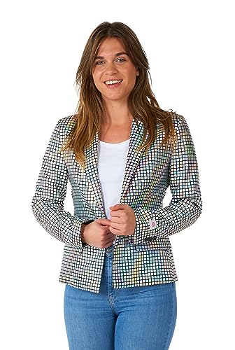 OppoSuits Damen-Blazer - Discoballer-Anzugjacke - Holografisches Silber - Partykostüm