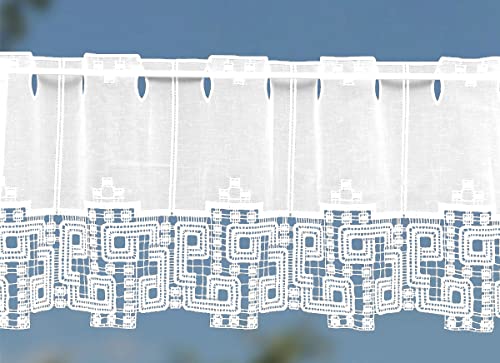 Plauener Spitze weiße Scheibengardine mit schönem Spitzenabschluss 30 cm (30x128 cm) im Sale