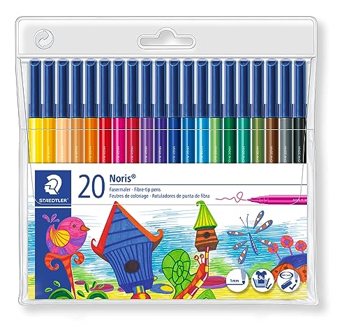 STAEDTLER Noris Club 326 WP20 Filzstifte, rund, Set mit 20 brillanten Farben, hohe Qualität, CE - kindgerecht DIN EN-71, stabile, eindrucksichere Spitze, Linienbreite ca. 1 mm im Sale