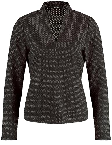 Taifun Damen Langarmshirt mit Struktur und Lurex Langarm unifarben Schwarz Gemustert 40 im Sale
