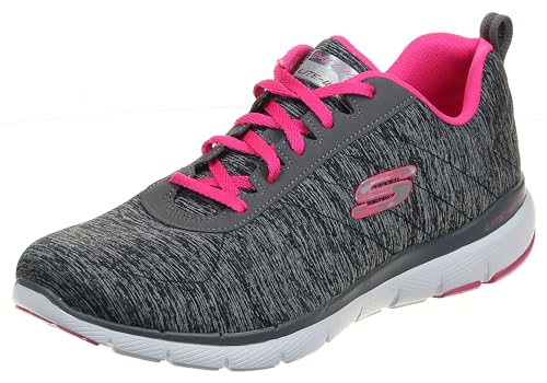 Skechers Damen Flex Appeal 3.0 INSIDERS Sneaker, Black & Charcoal Mesh/Hot Pink Trim, 37 EU im Sale