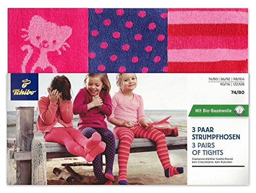 TCM Tchibo 3 Paar Mädchen Strumpfhosen, Rot-pink-rosa-blau (74/80) im Sale