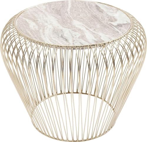 Kare Design Side Table Beam, Grey/Brass, Side Table, Steel Frame, Marble Tabletop, Living Room, Sofa Table, 35x43x43 cm (H/W/D) on Sale