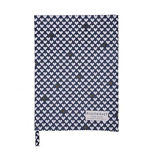 Krasilnikoff [W] Tea Towel, Happy Hearts, Thunder Blue im Sale