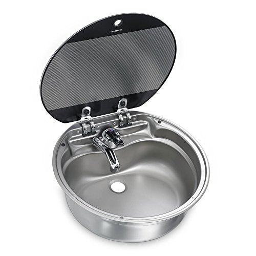 DOMETIC SNG 420 Runde Spüle mit Glasabdeckung, Ø 420 mm, Waschbecken, Edelstahl im Sale