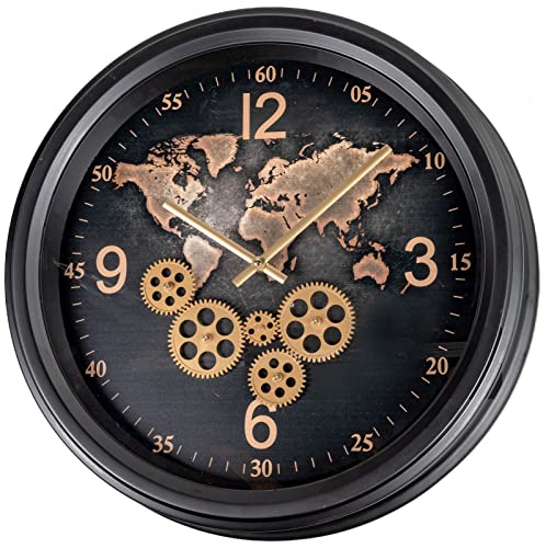 formano wall clock world map 52 cm antique brown dial black with gears