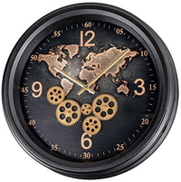 Thumbnail for formano wall clock world map 52 cm antique brown dial black with gears