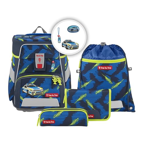 Step by Step Schulranzen-Set SPACE Police Car Cody, 5-teilig, blau-gelb, Polizei-Design, ergonomischer Tornister mit Reflektoren, höhenverstellbar mit Hüftgurt, ab der 1. bis 4. Klasse, 20l im Sale