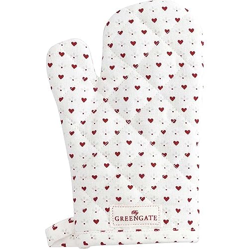 Greengate Oven Glove Layla Petit White with Red Hearts Grill Glove on Sale