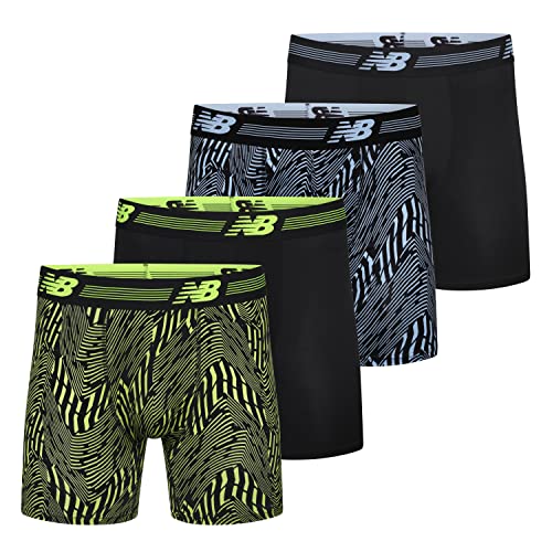 New Balance Herren Standard Performance Boxershorts, 15,2 cm, ohne Eingriff (4er-Pack), Schwarz/Azur-Druck/Schwarz/Hi-Lite Print, im Sale
