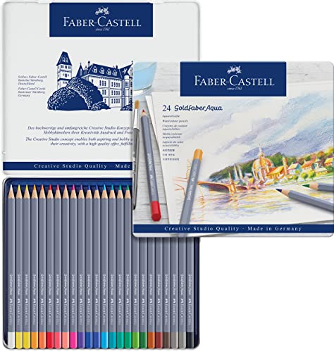 FABER-CASTELL 114624 - Aquarellstifte Goldfaber, 24-teiliges Buntstifte Set, bruchsicher, vollständig wasservermalbar im Sale