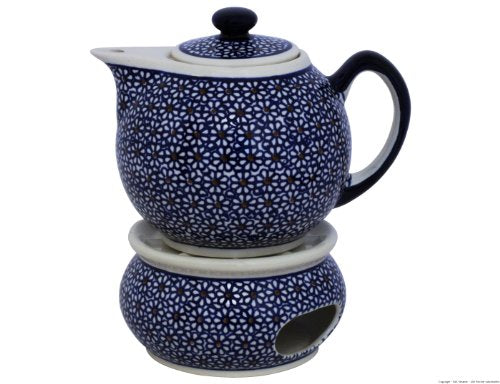 Original Bunzlauer Keramik - moderne Teekanne mit Stövchen 1.00 Liter im Retro-Dekor 120 im Sale
