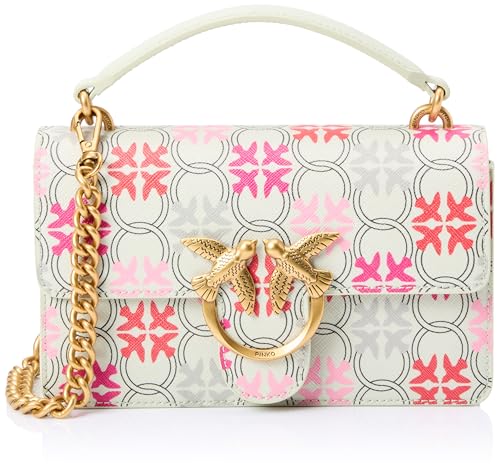 Pinko Damen Love One Mini Light Cl PVC Logo-Aufdruck Tasche, BN1q_Weiß/Fuchsia/Rot-Antike Go im Sale