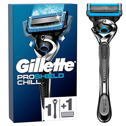 Gillette ProShield Chill Nassrasierer Herren, Rasierer + 1 Rasierklinge mit 5-fach Klinge, Geschenk für Männer
