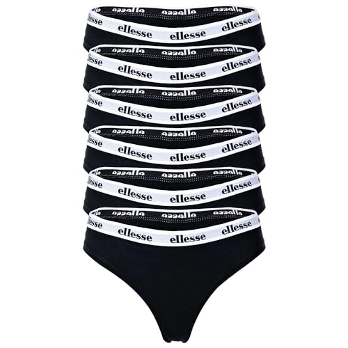 Ellesse Damen Strings, 6er Pack - HILLAR, Unterwäsche, Cotton Stretch, Logobund Schwarz/Weiß/Grau im Sale