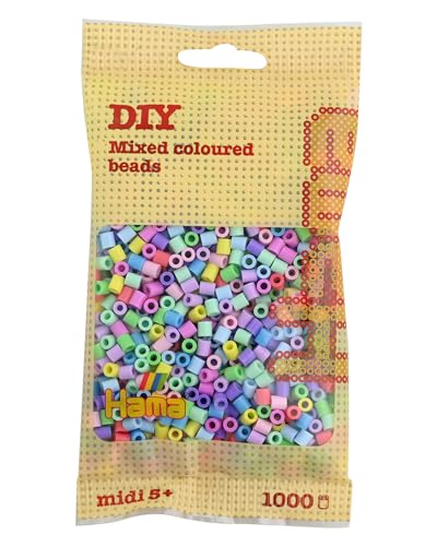 Hama Beads 207-50 Iron-on Beads Bag with approx. 1,000 colorful midi craft beads with a diameter of 5 mm in a pastel mix, creative crafting fun for all ages on sale