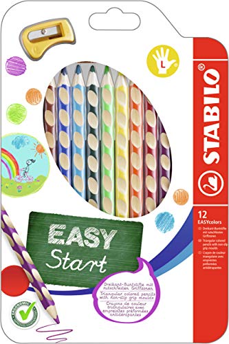 Ergonomic colored pencil for left-handers - STABILO EASYcolors - 12-pack with sharpener - with 12 different colors on sale
