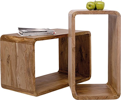 Kare Design Cuben Authentico Set, wooden shelf, shelf set, cube-shaped coffee tables, side table, shelf cube, shelves cube, wooden shelf compartments, brown (H/W/D) Large 48x80x40cm, Small 39x70x40cm on sale