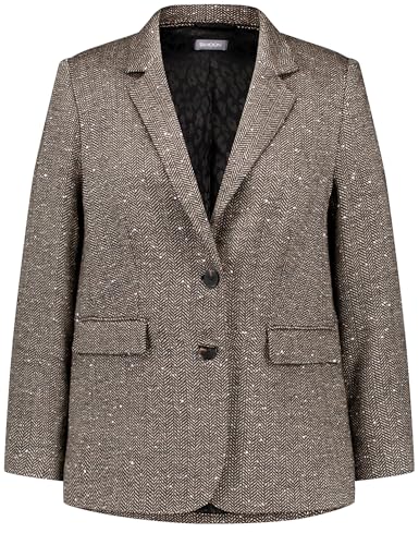 Samoon Damen Blazer mit Fischgratmuster und Pailletten Langarm Gemustert Pinecore Brown Mel. 46 im Sale