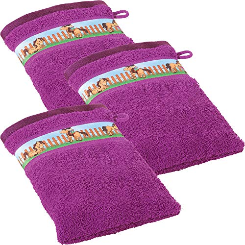Erwin Müller Kinder-Waschhandschuh, Waschlappen 3er- Pack Frottier Fuchsia im Sale