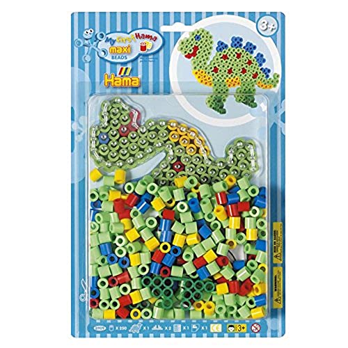 Hama Perlen 8909 Dinosaur Set with approx. 250 colorful maxi iron-on beads with a diameter of 10 mm, pegboard, including ironing paper, creative crafting fun for all ages on sale