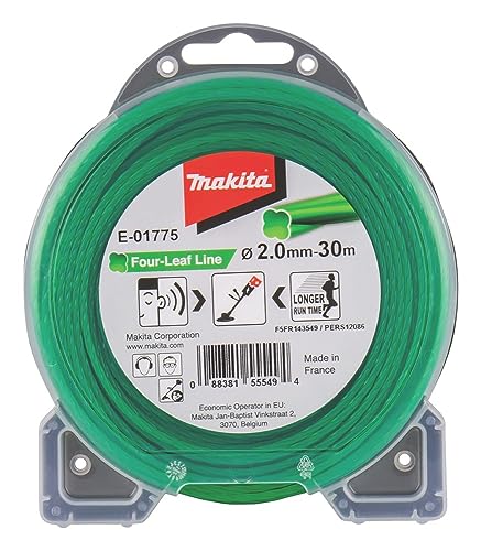 Makita E-01775 Four-Leaf Trimmer Line 2.0 mm x 30 m, Nylon, Green, Noise-Reduced, Increased Runtime, Especially for Cordless Grass Trimmers and Cordless Brush Cutters on Sale