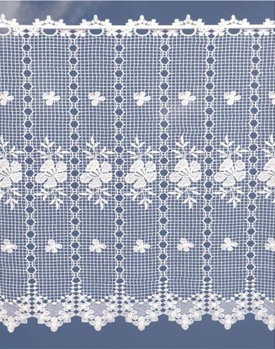 Plauener Spitze Klassische Scheibengardine mit Blumenmuster 60 cm hoch in Creme (60x140 cm) im Sale