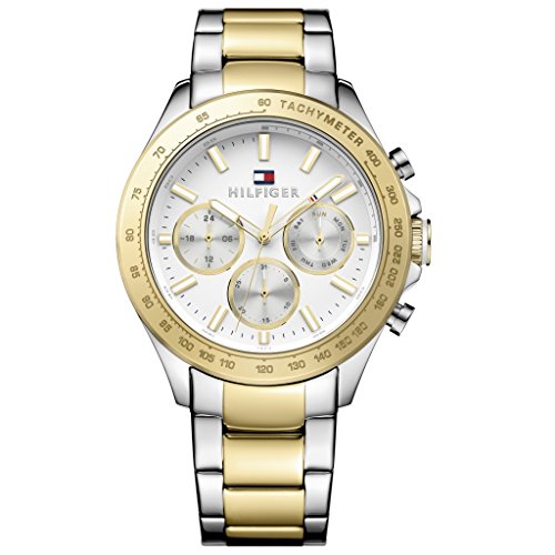 Tommy Hilfiger Herren Multifunktionsquarz-Uhr - 45,5 mm, Weißes Zifferblatt, Bicolor Edelstahlarmband mit Gold-Ionenplattierung (IP), 3 Sub-Dials, 5ATM Wasserdicht - 1791226 im Sale
