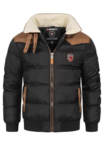 Geographical Norway Abramovitch Men Distribrands - Herren Warme Jacke Gewebe - Dicken Mantel Kapuze Outdoor Pelzmantel - Winterjacke Jacken Outdoor Perfekt Ourdoorjacke (Schwarz ) im Sale