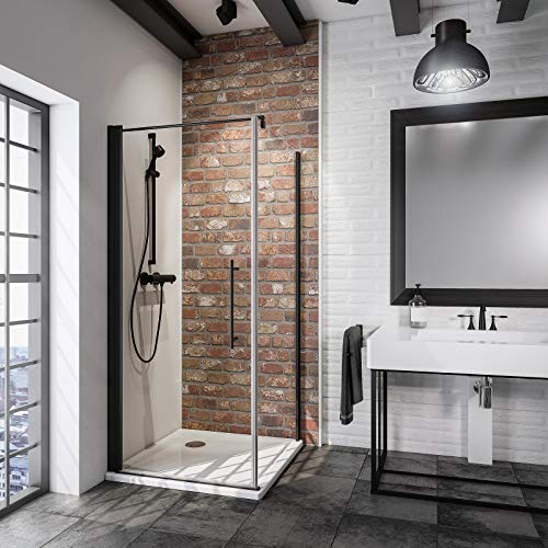 Schulte D321506 68 500 Duschkabine Alexa Style 2.0 Drehtür Seitenwand Black Style, 90 x 90 cm, 192 cm, 5 mm Sicherheitsglas klar hell beschichtet, schwarz matt im Sale
