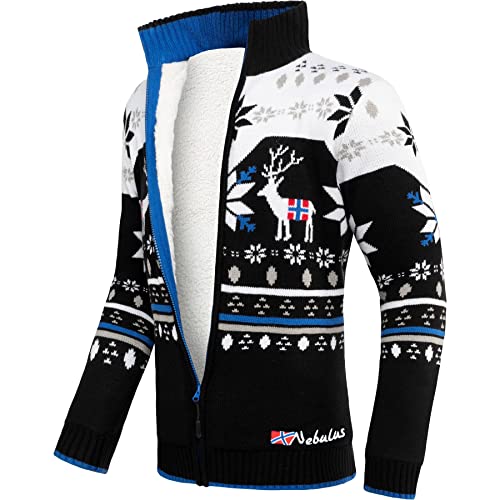 Nebulus Herren Norweger Strickjacke SVERRE, gefütterte Jacke, mit Reißverschluss, schwarz-offwhi - im Sale