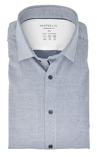 Marvelis Herren Easy to Wear Hemd Modern Fit Kent Kragen Langarm Stretch Struktur Dunkelblau, Kragenweite:41 im Sale