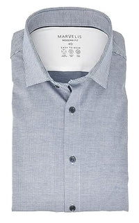 Thumbnail for Marvelis Herren Easy to Wear Hemd Modern Fit Kent Kragen Langarm Stretch Struktur Dunkelblau, Kragenweite:41 im Sale