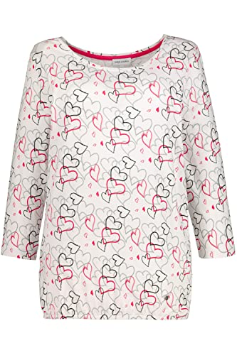 Gina Laura Damen Shirt,Herzchen Print, Gummi am Saum Bluse, White, im Sale