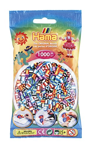 Hama Perlen 207-92 Bügelperlen Beutel mit ca. 1.000 Midi Bastelperlen mit Durchmesser 5 mm im Mix gestreift, kreativer Bastelspaß für Groß und Klein im Sale