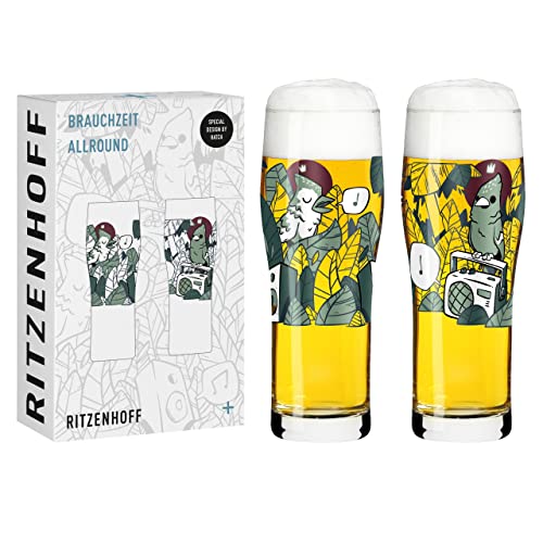 RITZENHOFF 3781003 Trinkglas universal 600 ml - Serie Brauchzeit Nr. 3, 2 Stk. mit abgestimmtem Motiv - Made in Germany im Sale