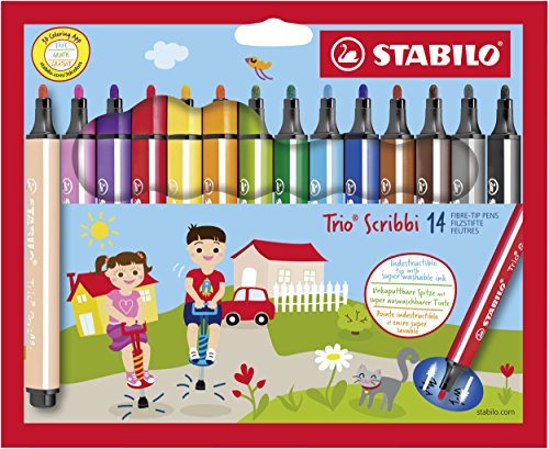 Gefederter Dreikant-Filzstift - STABILO Trio Scribbi - 14er Pack - mit 14 verschiedenen Farben im Sale
