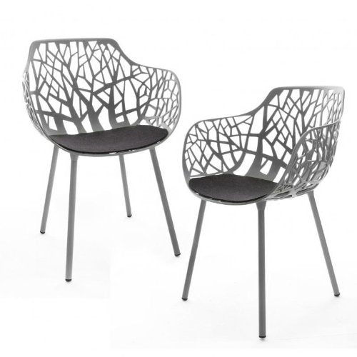 Fast Forest Gartensessel 2er-Set, grau metalic pulverbeschichtet Inkl. 2 Auflagen anthrazit im Sale