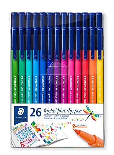 STAEDTLER triplus color felt-tip pens, triangular, sturdy, indentation-proof tip, line width approx. 1 mm, child-friendly, high quality Made in Germany, set with 26 brilliant colors in a plastic case, 323 TB26 on sale