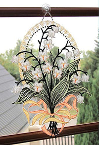 Thumbnail for Plauener Spitze Fensterbild Spitzenbild Fensterschmuck MAIGLÖCKCHEN Bumenstrauß bunt 21x32 cm + Saugnapf im Sale