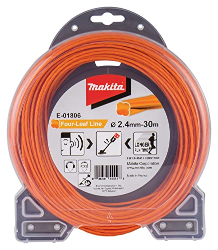 Makita E-01806 Four-Leaf Trimmer Line 2.4 mm x 30 m, Nylon, Orange, Reduced Noise, Increased Runtime, Especially for Cordless Grass Trimmers and Cordless Brush Cutters on Sale