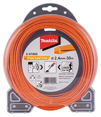 Thumbnail for Makita E-01806 Four-Leaf Trimmer Line 2.4 mm x 30 m, Nylon, Orange, Reduced Noise, Increased Runtime, Especially for Cordless Grass Trimmers and Cordless Brush Cutters on Sale