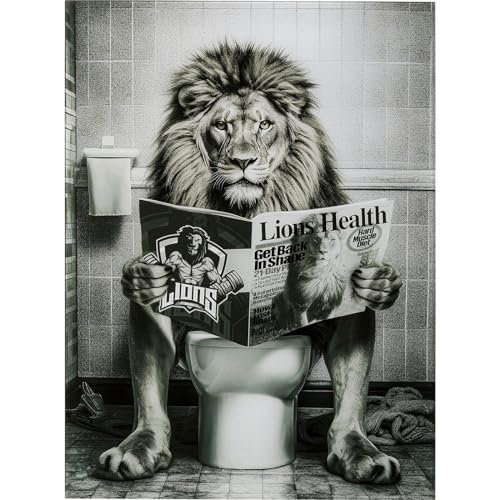 Kare Design Wall Picture Bath Lion, Grey, Rectangular, Glass Picture, 4mm ESG Safety Glass, Animal Design, Lion, Wall Art, Bedroom, Glass, 80x60 cm (H/W) on Sale