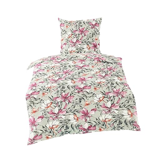 Bierbaum Mako Satin Bettwäsche 135x200cm 2 TLG. Blütenmeer Violett Lila Rosa Silber im Sale