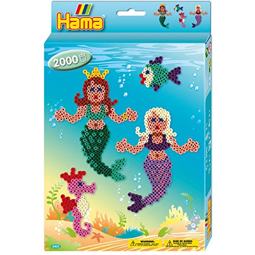 Hama Beads 3431 Mermaid Gift Set with approx. 2,000 colorful midi iron-on beads with a diameter of 5 mm, pegboard, including ironing paper, creative crafting fun for all ages on sale