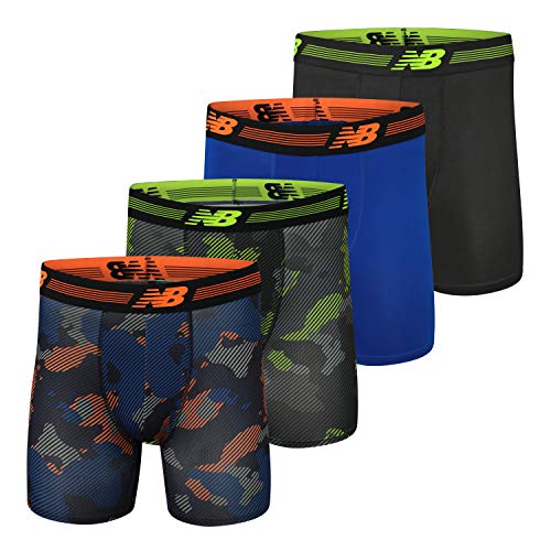 New Balance Herren Standard Performance Boxershorts, 15,2 cm, ohne Eingriff (4er-Pack), Schwarz/Azur-Druck/Schwarz/Hi-Lite Print, im Sale