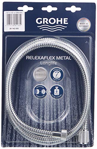 GROHE Relexaflex Metal Long-Life - Metal shower hose (1,250 mm, heat-resistant up to 75°C, pressure-resistant up to 16 bar, material: metal), chrome, 28142000 on sale