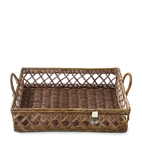 Riviera Maison rattan tray with handles, rectangular serving tray, square decorative tray, basket - Avenue Pierre Tray - Brown, natural - Handmade, woven - (LxWxH): 45x30x11 on sale
